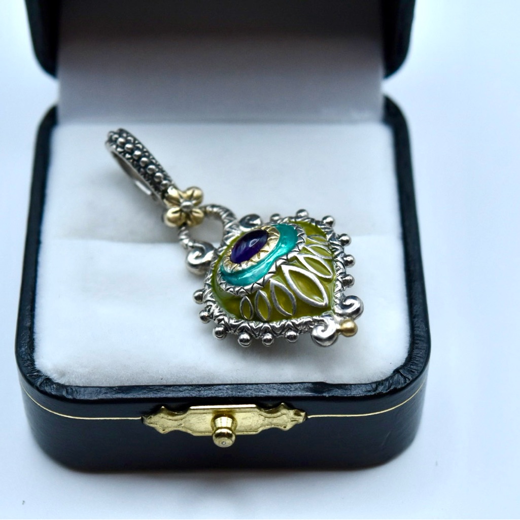 Barbara Bixby Gemstone Peacock Feather Pendant